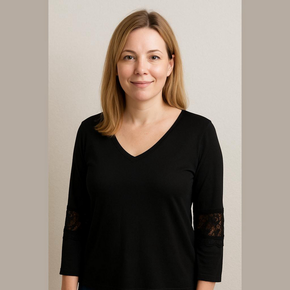 Liz Claiborne Black Lace Sleeve Blouse Women's Large NWT - Picture 1 of 7